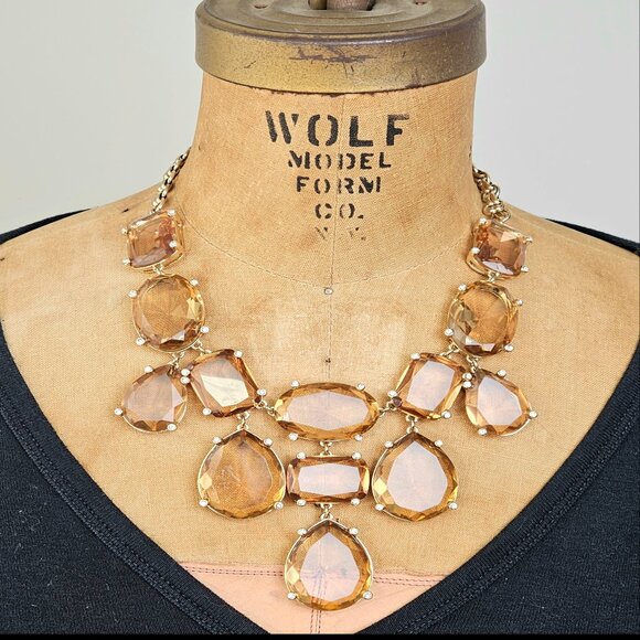 Banana Republic Champagne Stone Statement Necklace | Faceted Drop | Adjustable - Picture 7 of 11